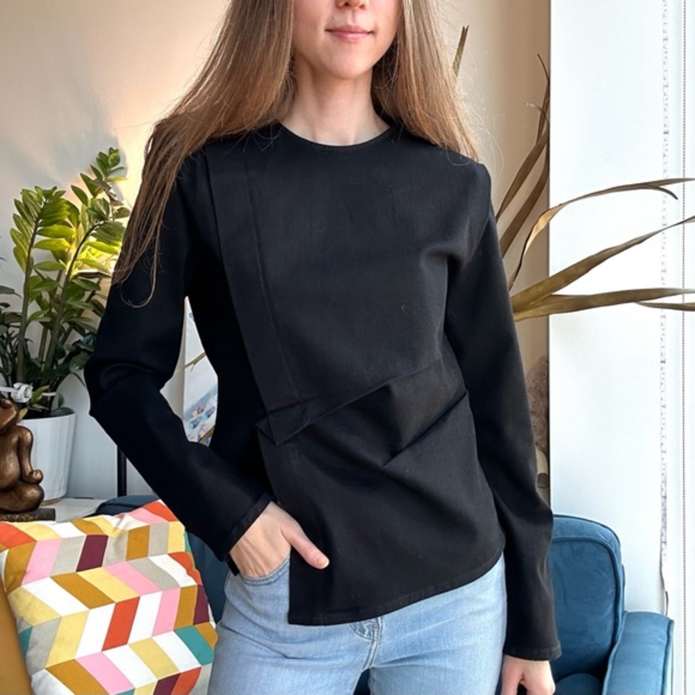 COS Black Asymmetric Paneled Long-Sleeve Top